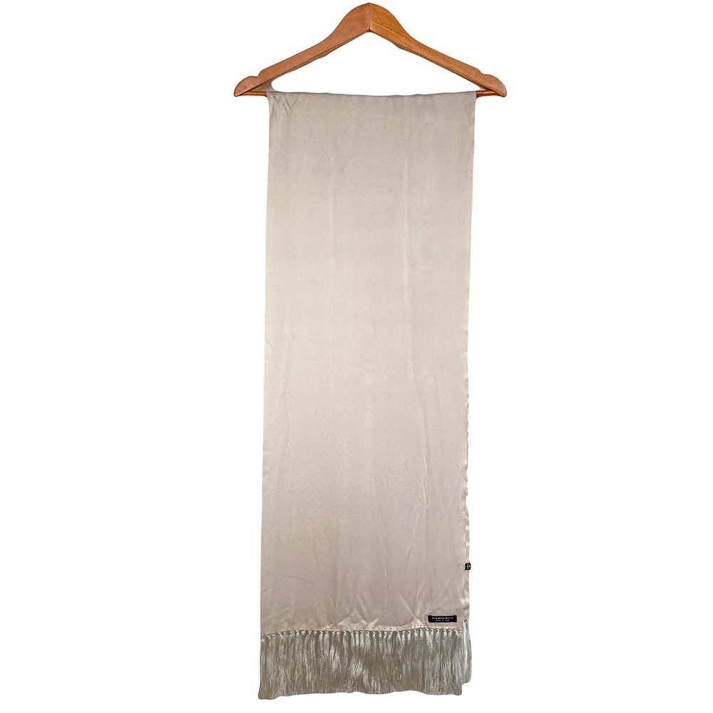 RARE Stefano Ricci Satin Silk Ivory/Off White Oversize Tassel Scarf Shawl Fringe